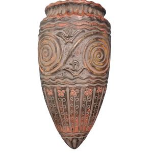 ANTIQUE Japanese Wall Vase Jomon Clay Sculpted 10" Pointed Pot Jōmon doki seal